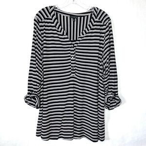Lane Bryant Womens Shirt Black White Striped Top Roll Tab Sleeve Plus Size 22 24